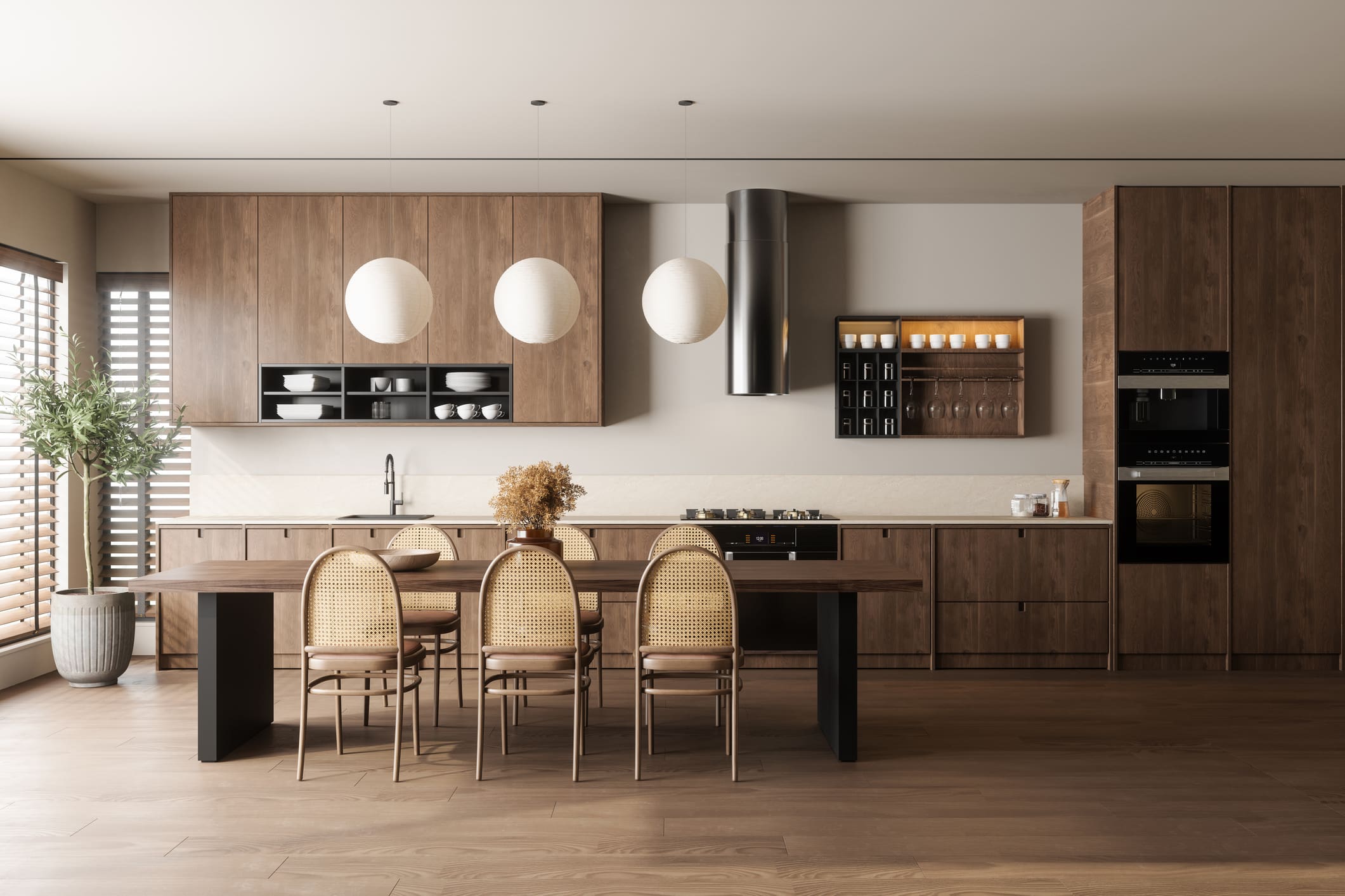 Modern kitchen with wooden cabinets by 911 Property Services